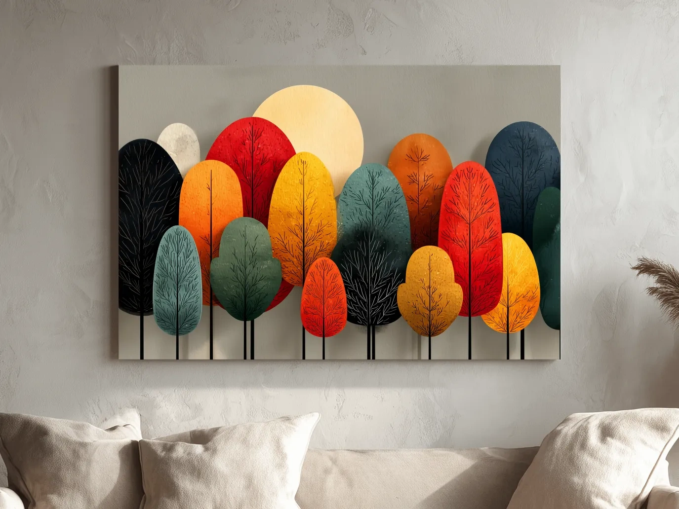 Mid-Century Abstract Autumn Forest Trees - Modern Scandinavian Landscape Artwork