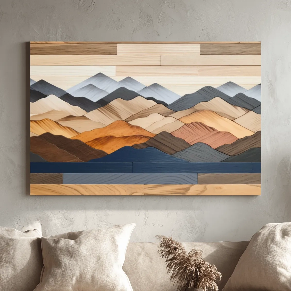 Rustic mountain wall art, layered wood piece effect