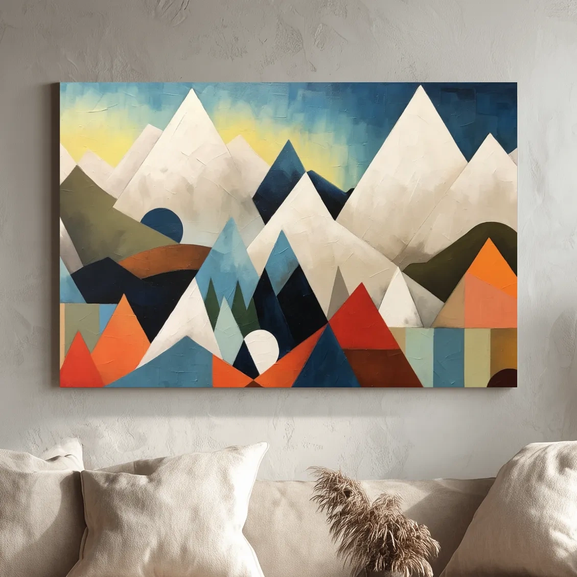 Abstract Suprematism Mountain Peaks Painting - Colorful Modern Wall Art