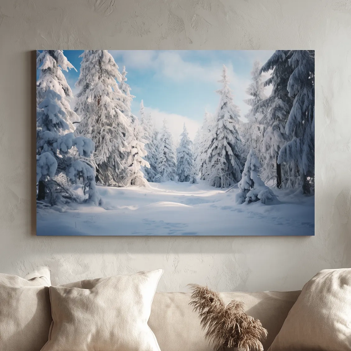 Photographic art, snow covered hemlock trees