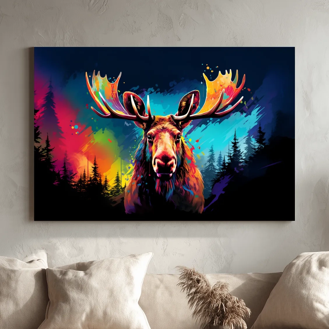 Colorful retro illustration of a moose head