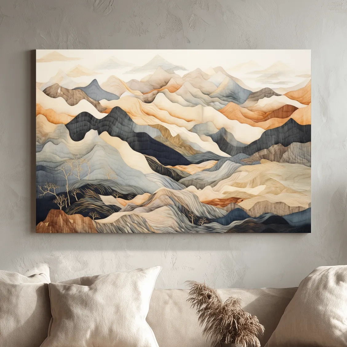 Layered Abstract Mountain Range Painting - Tapestry Style Wall Art