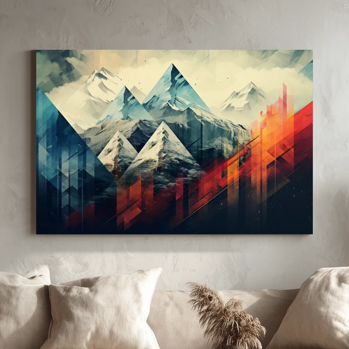Colourful mountain art, bold geometric shapes