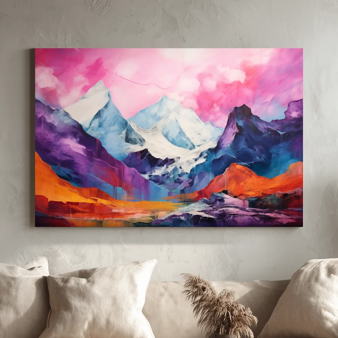 Bright colourful mountain painting