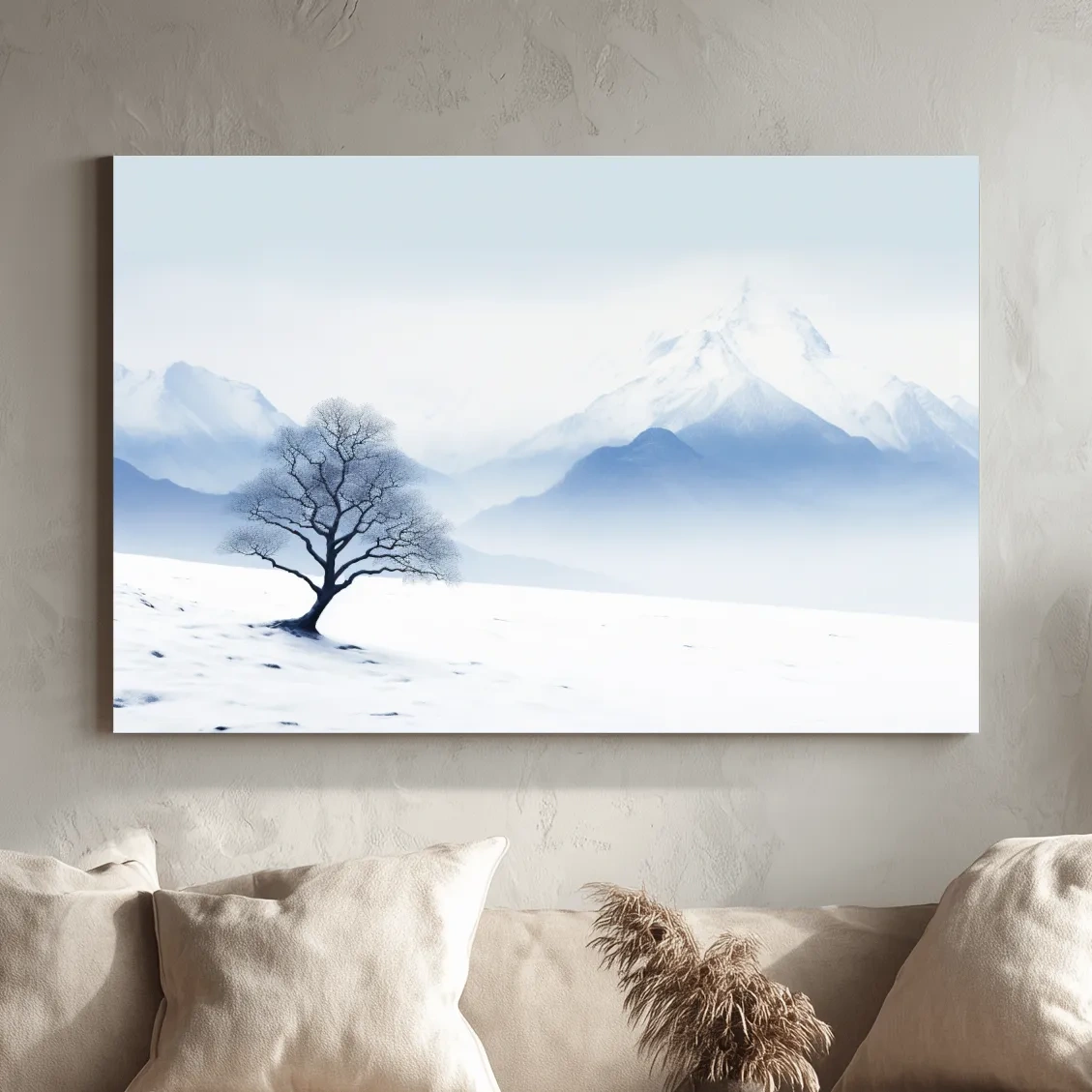 Minimal illustration, lonely tree in the snow