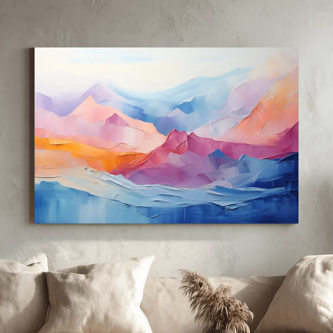 Vibrant Pastel Abstract Mountain Landscape - Colorful Textured Painting Style Wall Art