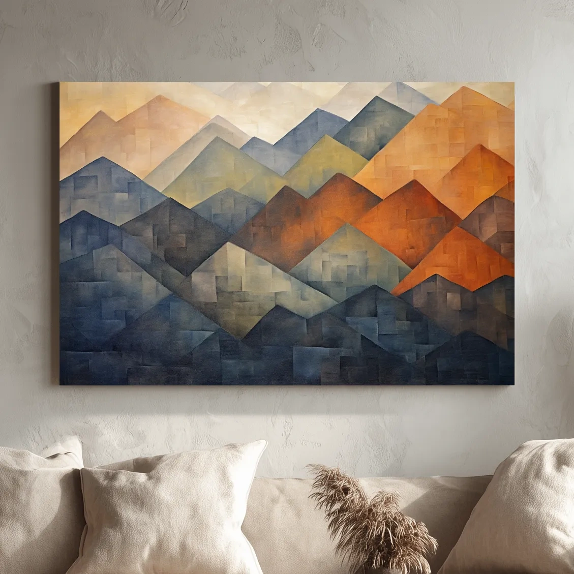 Geometric Abstract Mountain Range Artwork - Patchwork Landscape Wall Art