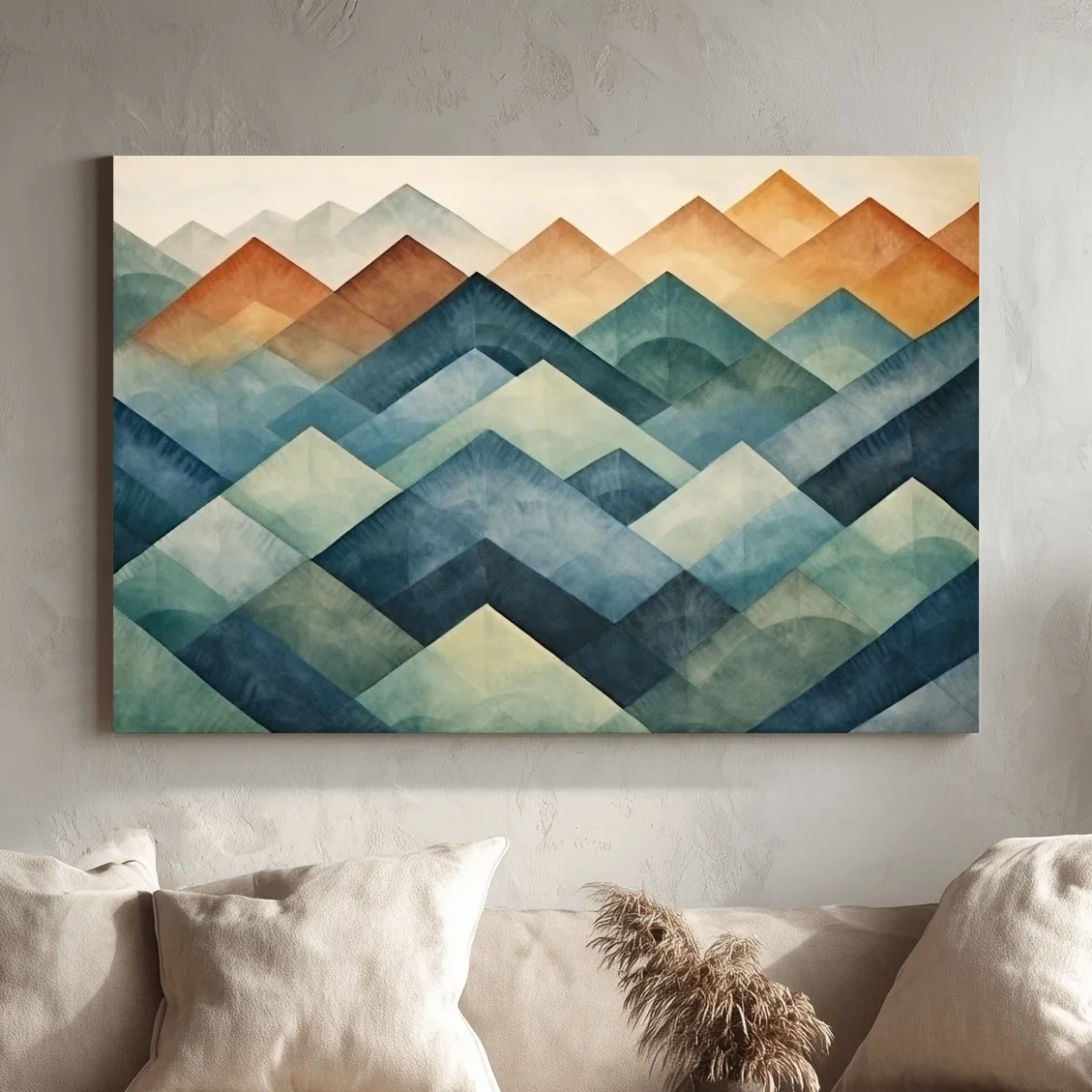 Abstract shapes, watercolour style mountain patterns painting