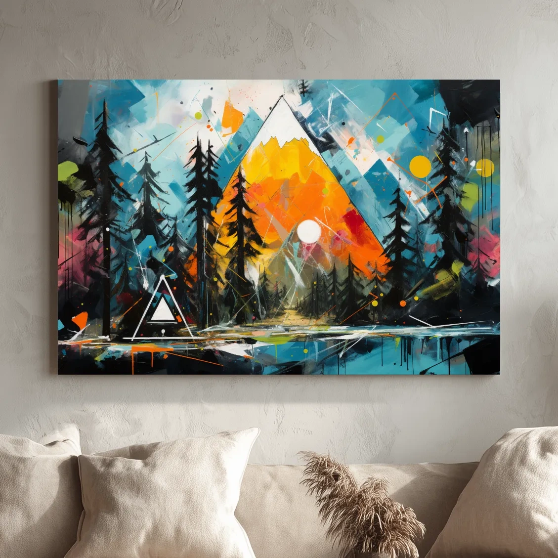 Colorful energetic style alpine mountain painting