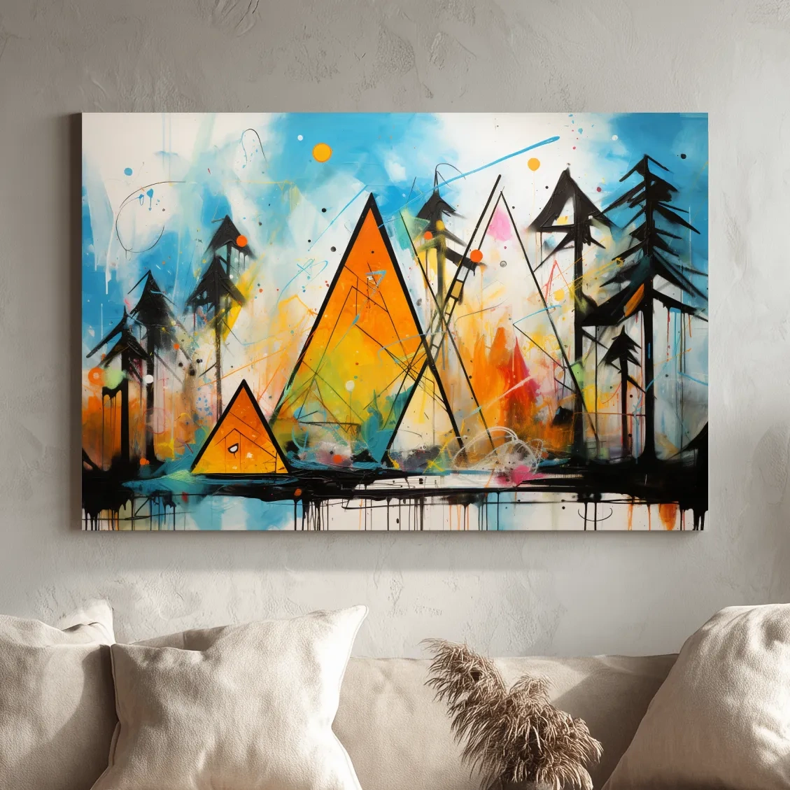 Vibrant Abstract Mountain Peaks And Pines - Colorful Mixed Media Wall Art