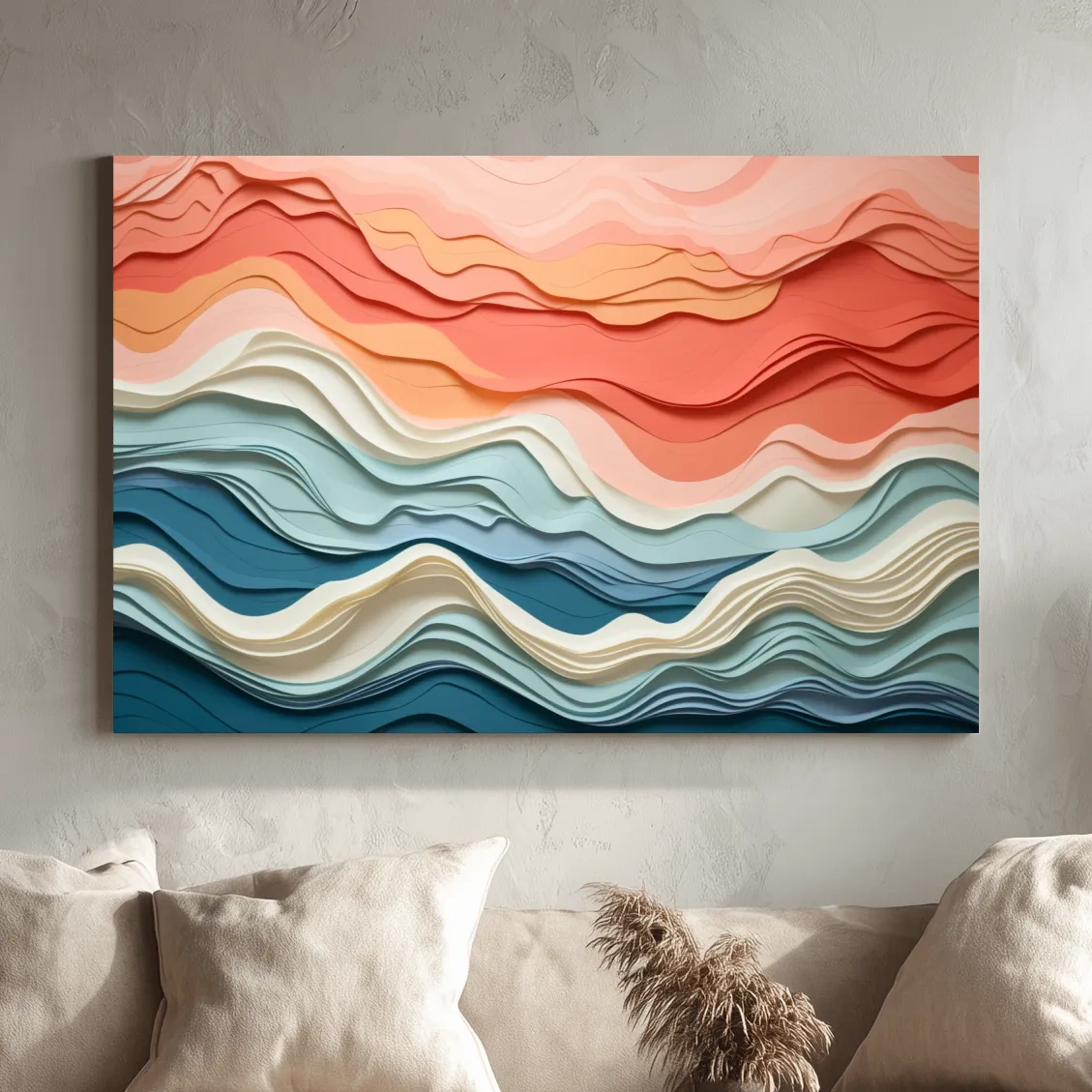 Layered Abstract Topographic Waves - 3D Paper Cut Style Wall Art