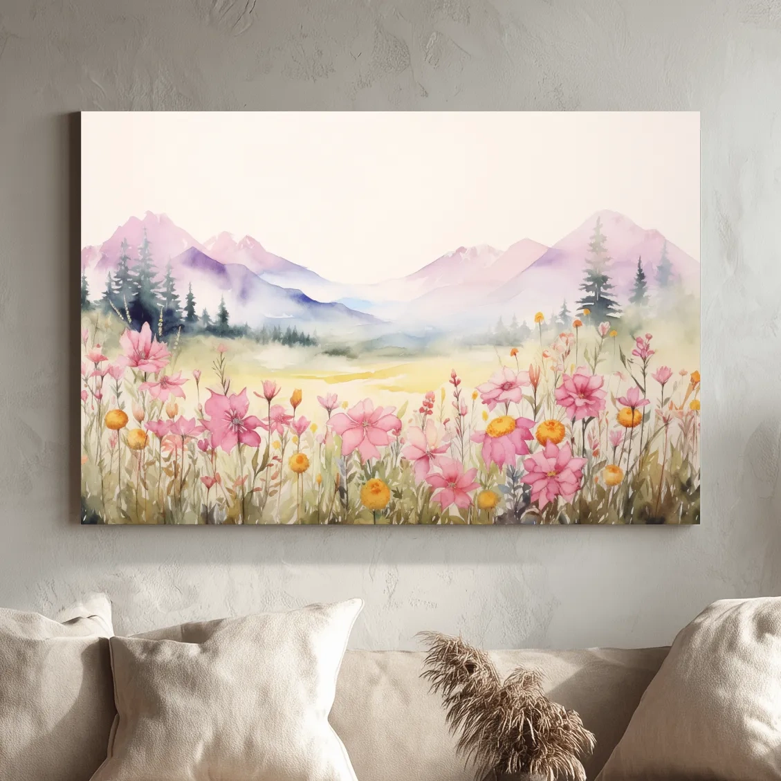 Watercolour painting of pastel alpine flowers