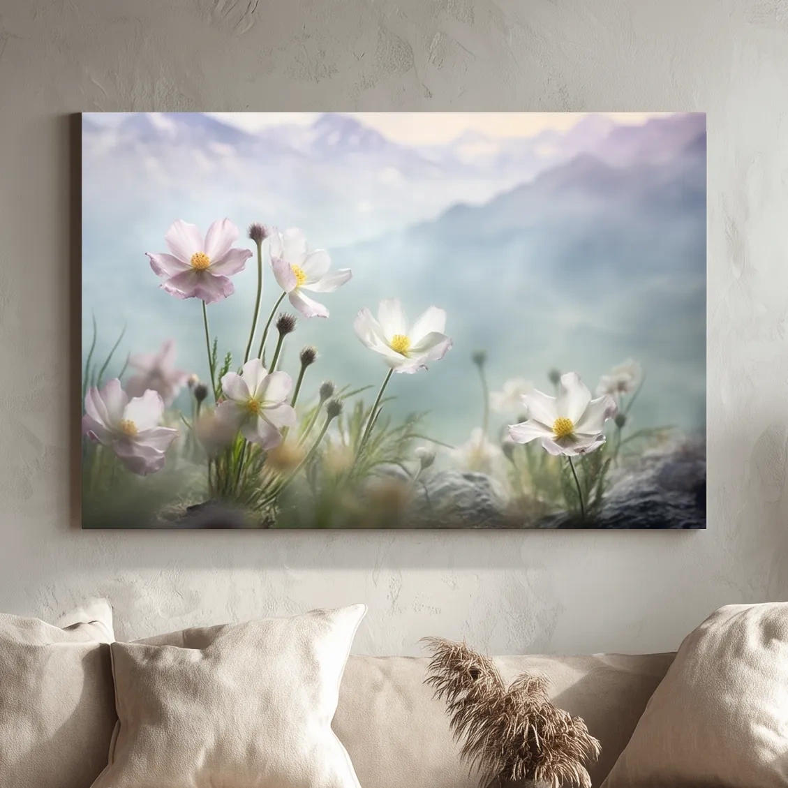 Photographic art of alpine wildflowers in the meadows, floral artwork