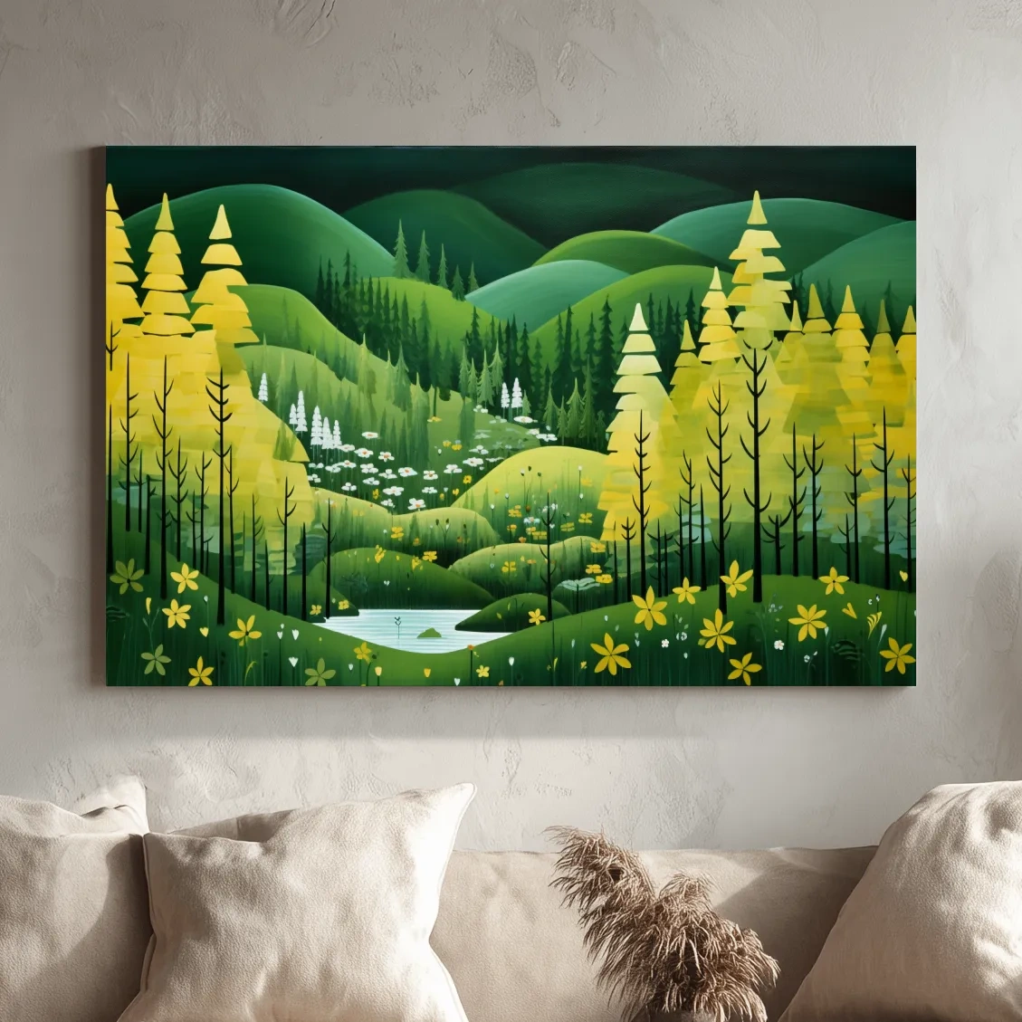 Whimsical Autumn Mountain Valley - Wildflower Forest Wall Art