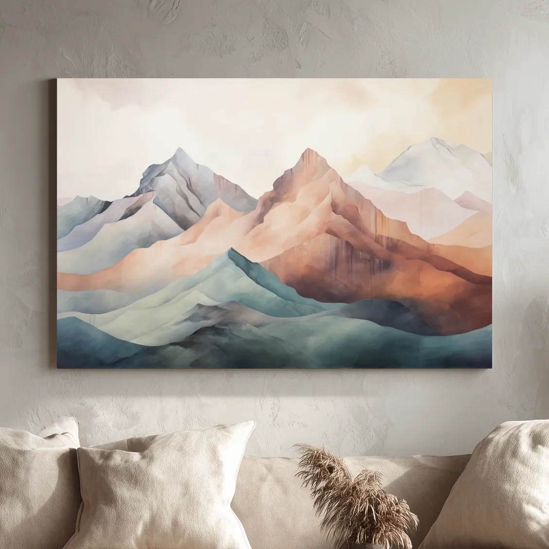 Dreamy Pastel Watercolor Mountain Range - Minimalist Alpine Landscape Wall Art