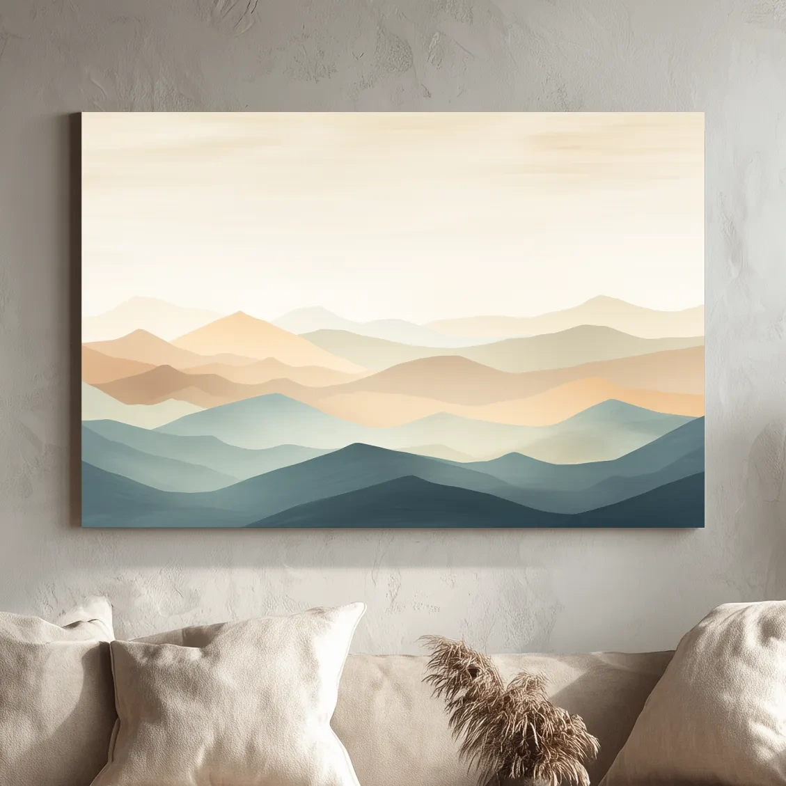 Minimalist Pastel Layered Mountain Landscape - Serene Abstract Nature Wall Art