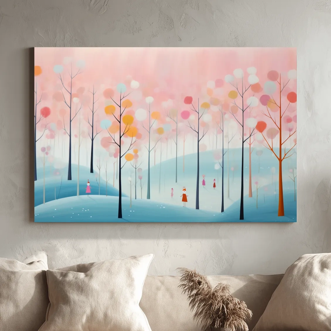 Quirky illustration artwork of a pastel forest