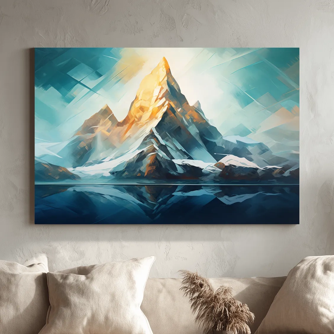 Vibrant glacier mountain art, palette knife style painting