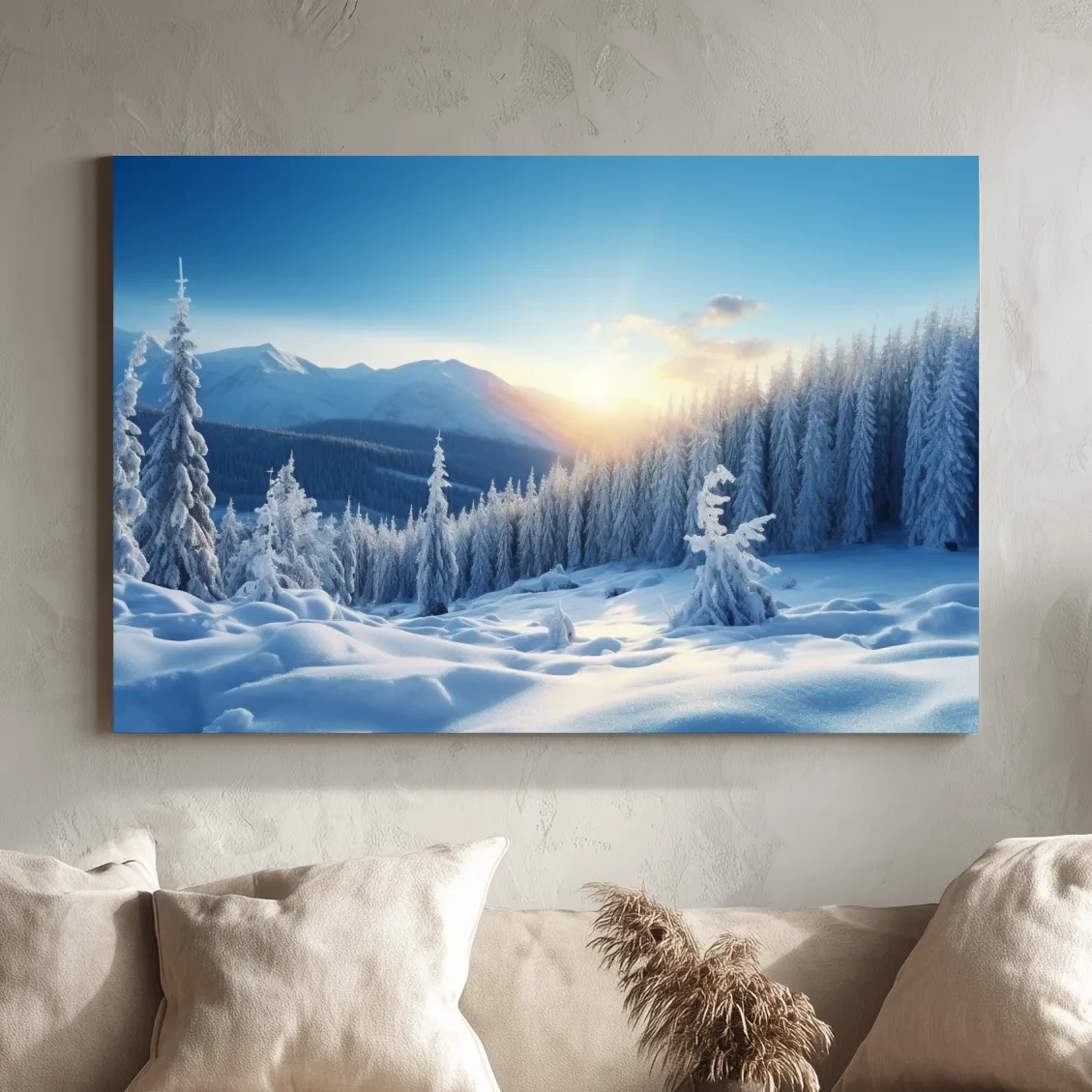 Snowy Alpine Forest Sunrise - Winter Nature Photographic Wall Art