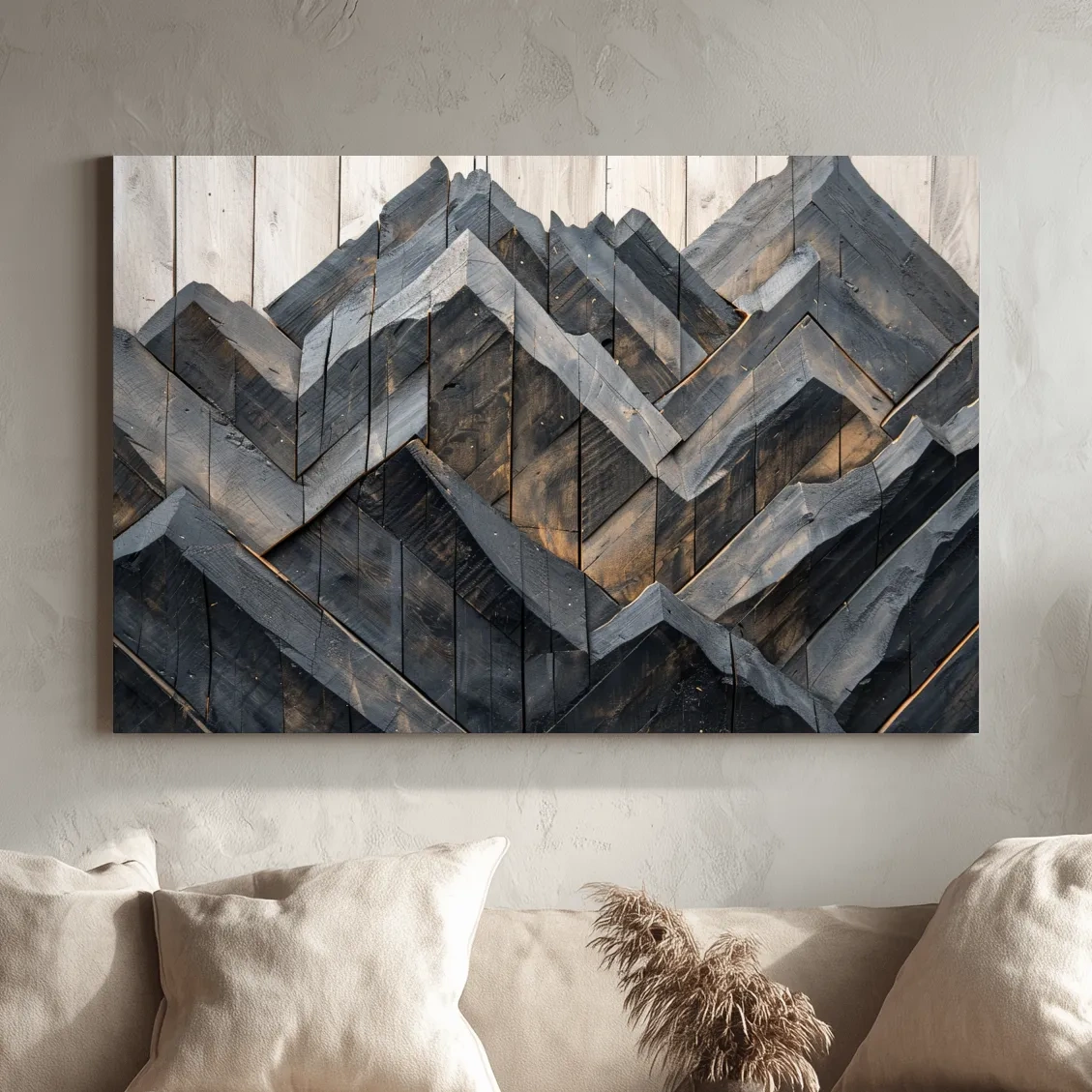 Geometric Wood Mountain Mosaic - Modern Rustic Landscape Wall Art