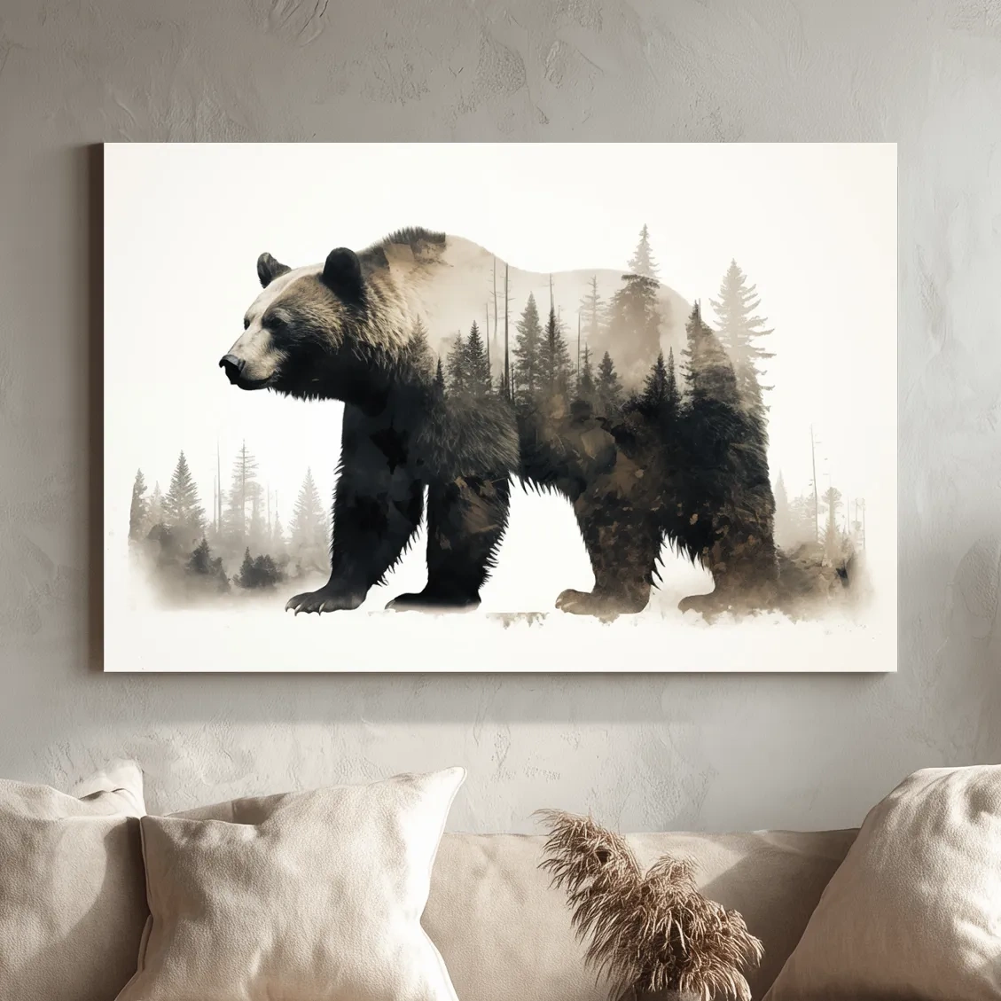 Grizzly Bear Double Exposure Forest - Wildlife Nature Wall Art