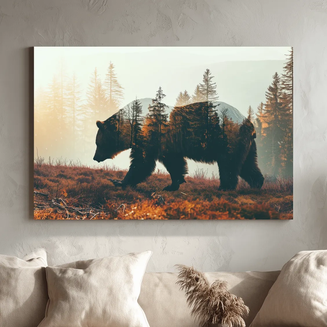 Double Exposure Grizzly Bear Forest - Misty Mountain Wildlife Photographic Artwork