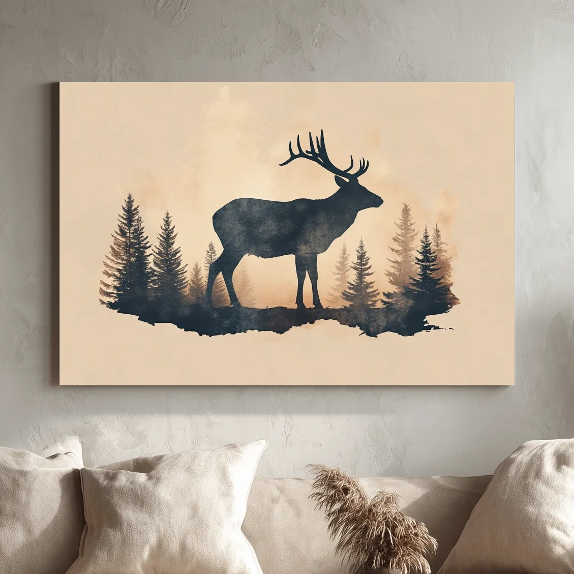Vintage Sepia Deer Silhouette In Pine Forest - Rustic Woodland Artwork