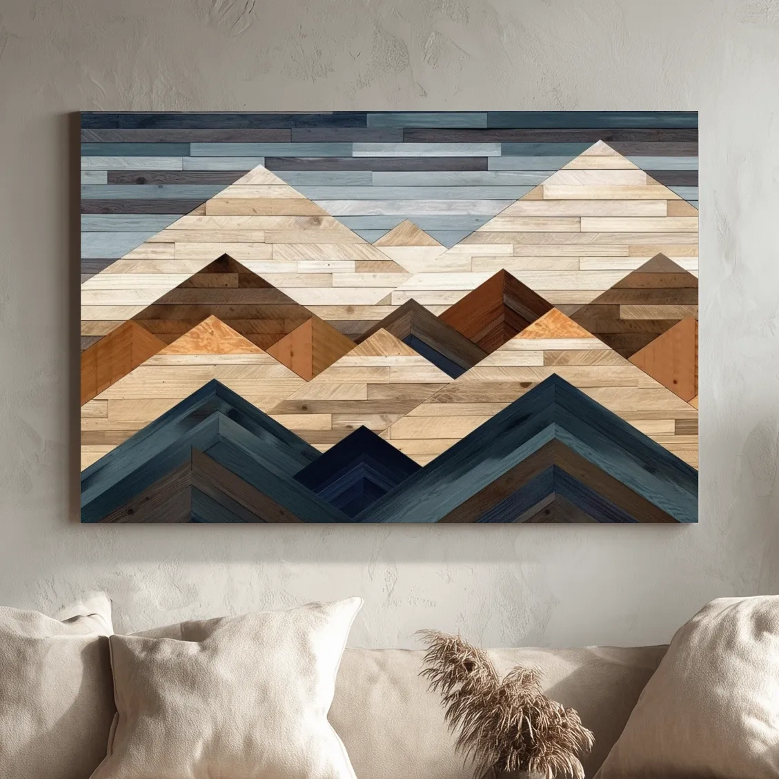 Geometric Reclaimed Wood Mountain Peaks - Modern Rustic Landscape Artwork
