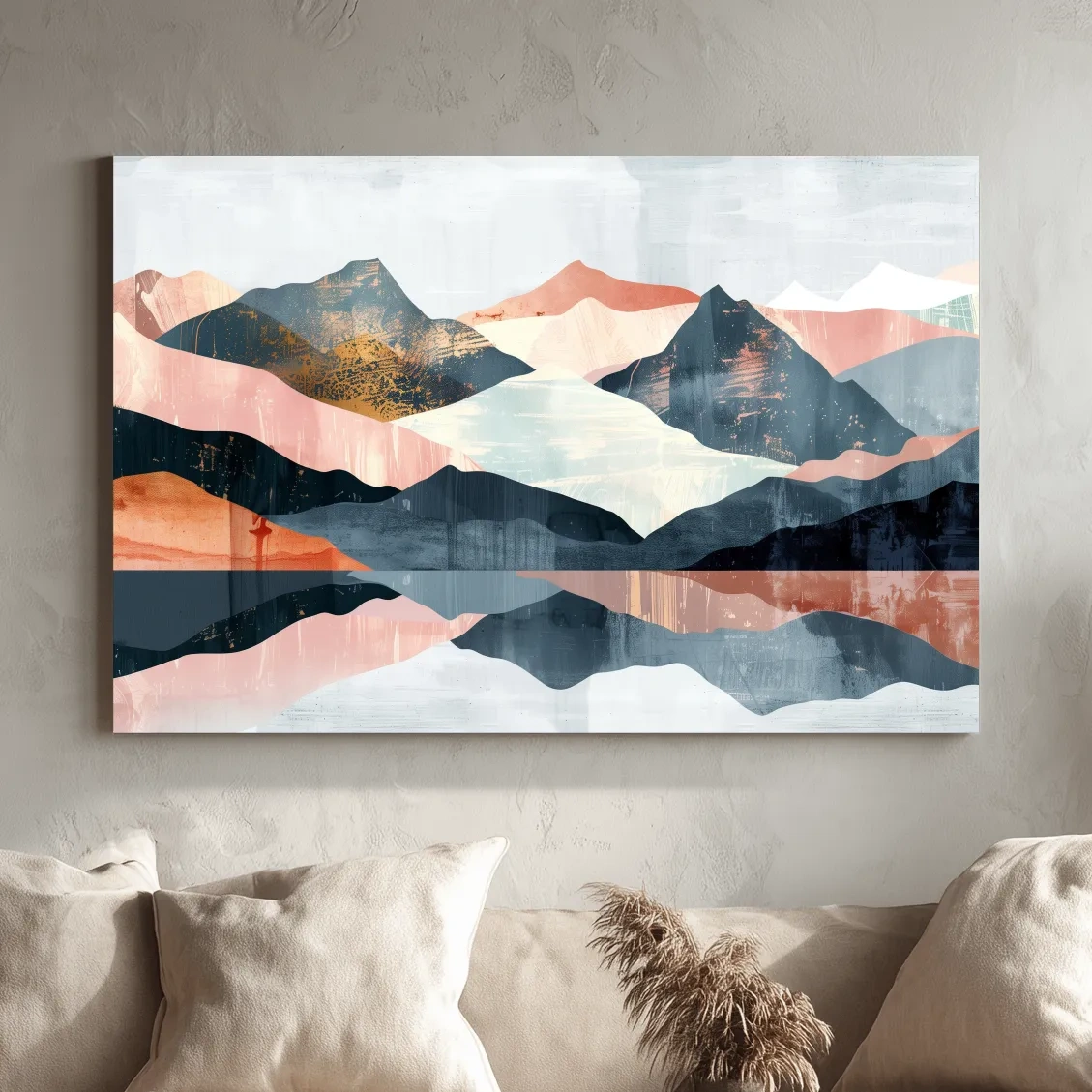 Abstract mountain painting, mid century style artwork