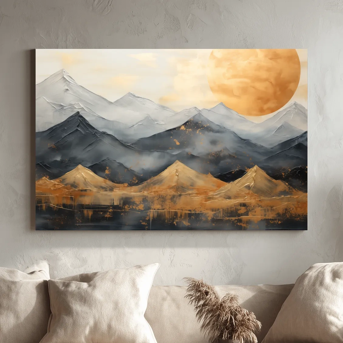Gold Leaf Style Abstract Mountain Range Sunset - Modern Landscape Wall Art