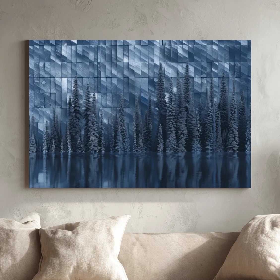 Geometric Digital Alpine Lake Artwork - Abstract Winter Landscape Wall Art