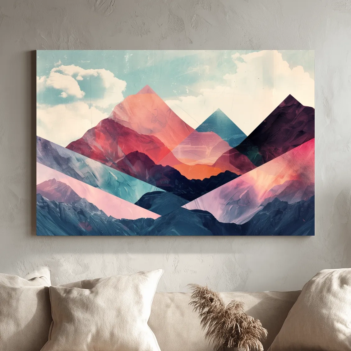Vibrant Geometric Mountain Peaks - Modern Abstract Collage Wall Art