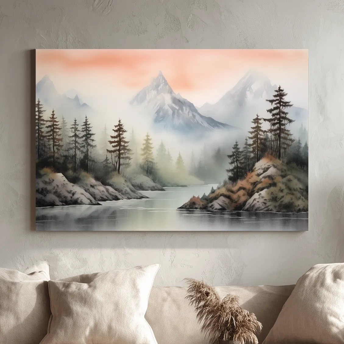 Chinese style ink wash watercolour painting of mountains