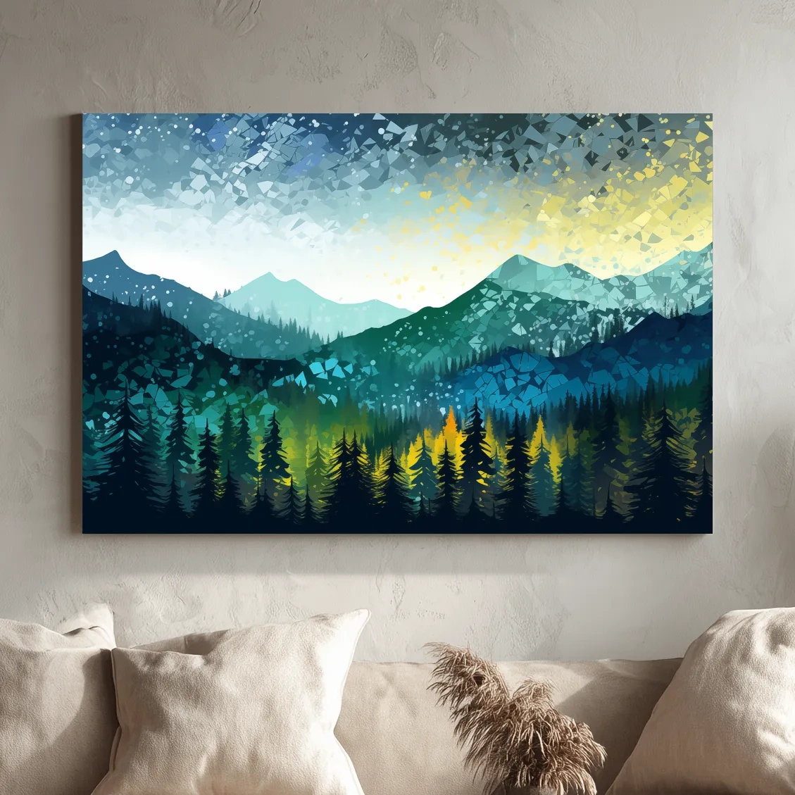Geometric Mountain Forest Landscape - Abstract Mosaic Wall Art
