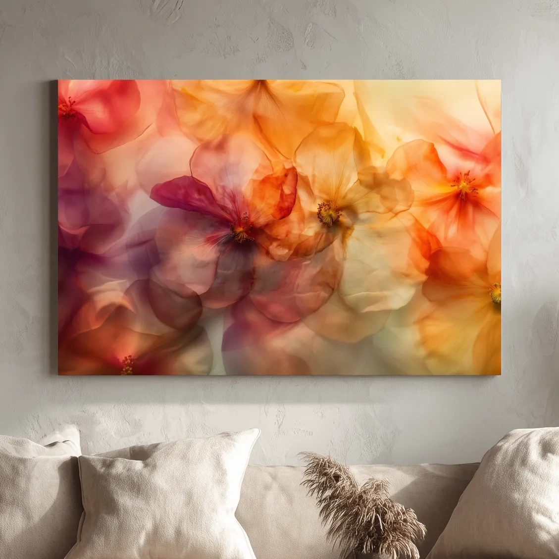 Ethereal Warm Floral Watercolor Blooms - Oshibana Botanical Wall Art