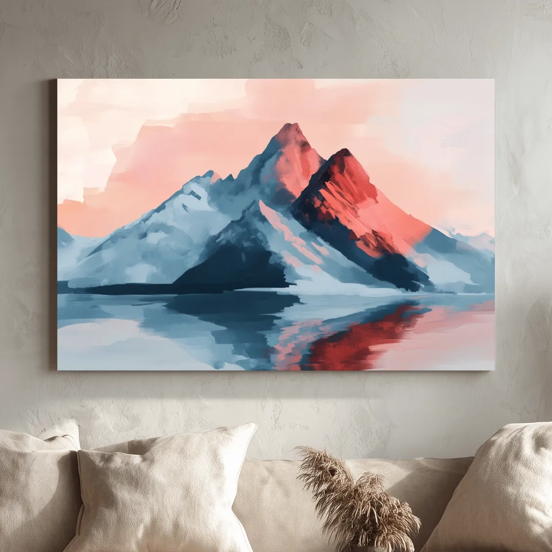 Pastel Alpine Mountain Sunset Painting - Glacier Reflection Wall Art