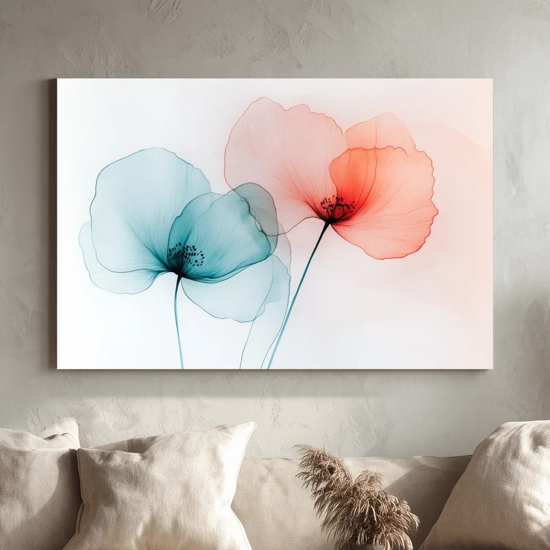 Poppy flower wall art, abstract watercolour print