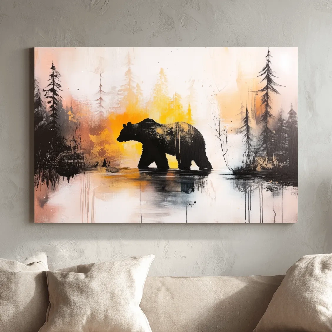 Grizzly Bear Forest Silhouette - Abstract Watercolor Wilderness Wall Art