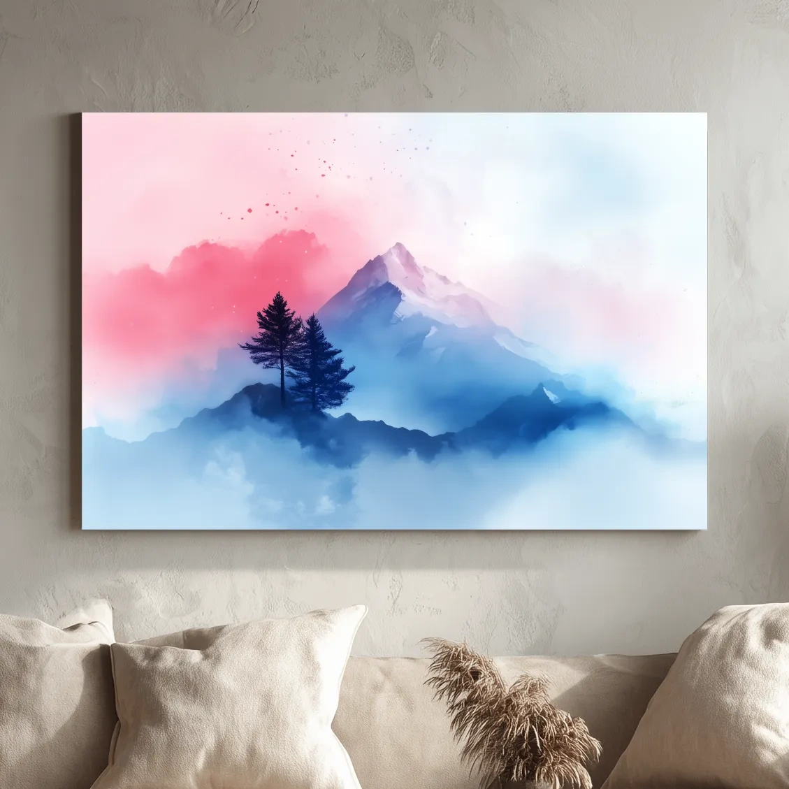 Pastel Watercolor Glacier Peak In The Clouds - Dreamy Alpine Wall Art