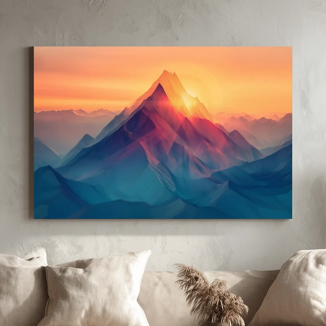 Vibrant Abstract Sunset Mountain Peak - Surreal Landscape Wall Art
