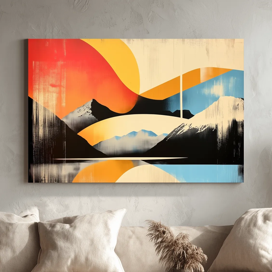 Abstract Retro Mountain Sunrise Landscape - Modern Graphical Wall Art
