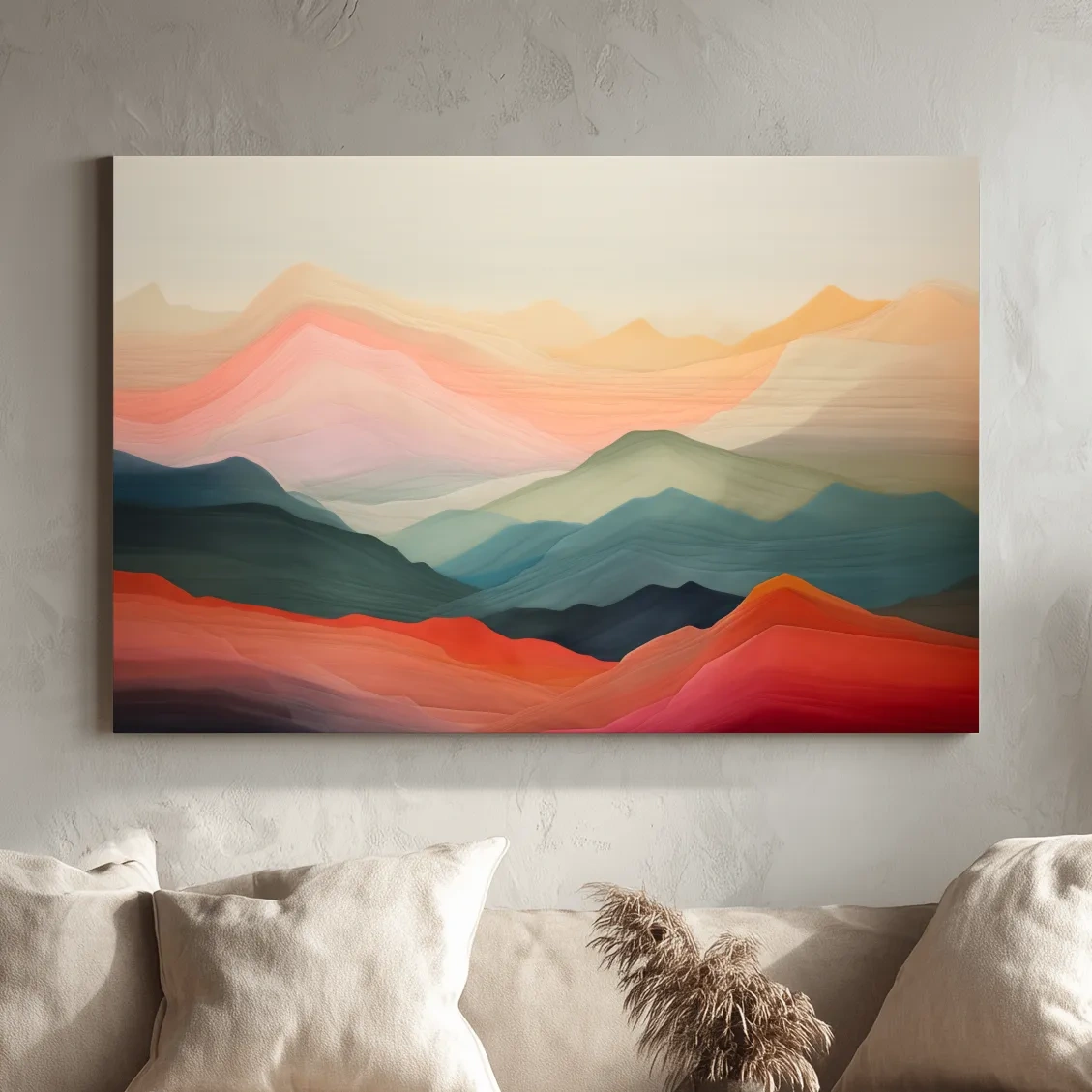 Dreamy Abstract Mountain Ranges In Warm Sunset Tones - Modern Landscape Wall Art