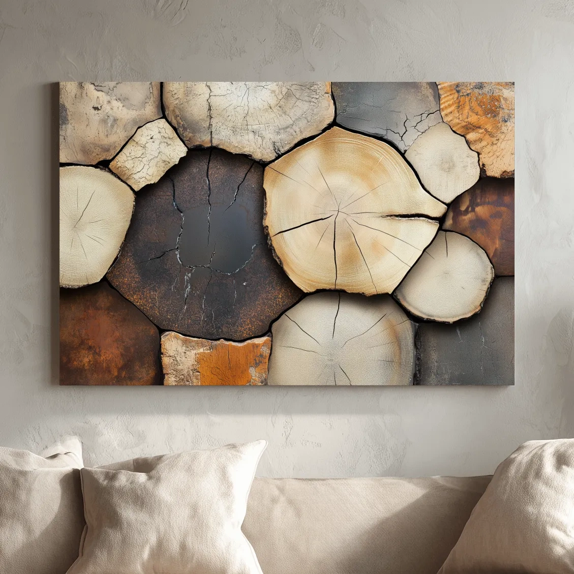 Rustic Stacked Firewood Log Cross Sections - Warm Neutral Wood Texture Wall Art Print