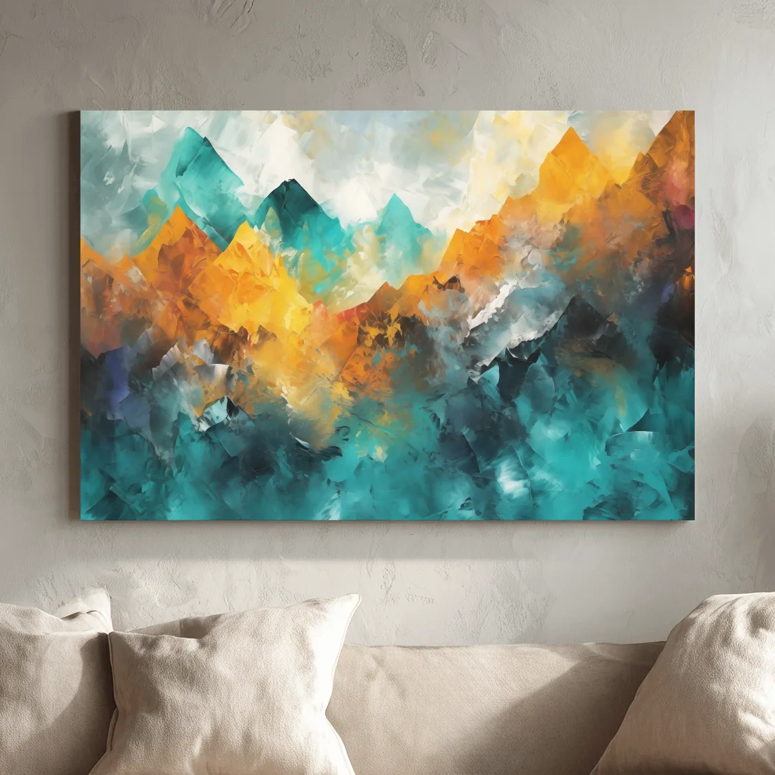 Vibrant Abstract Mountain Painting - Colorful Landscape Wall Art