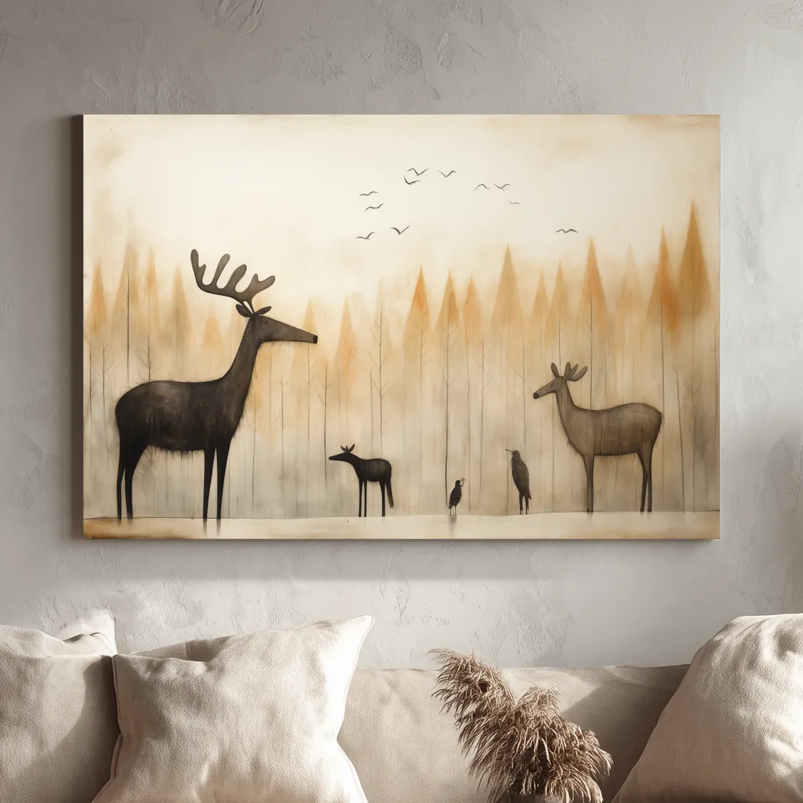 Quirky illustration of a deer family in the forest