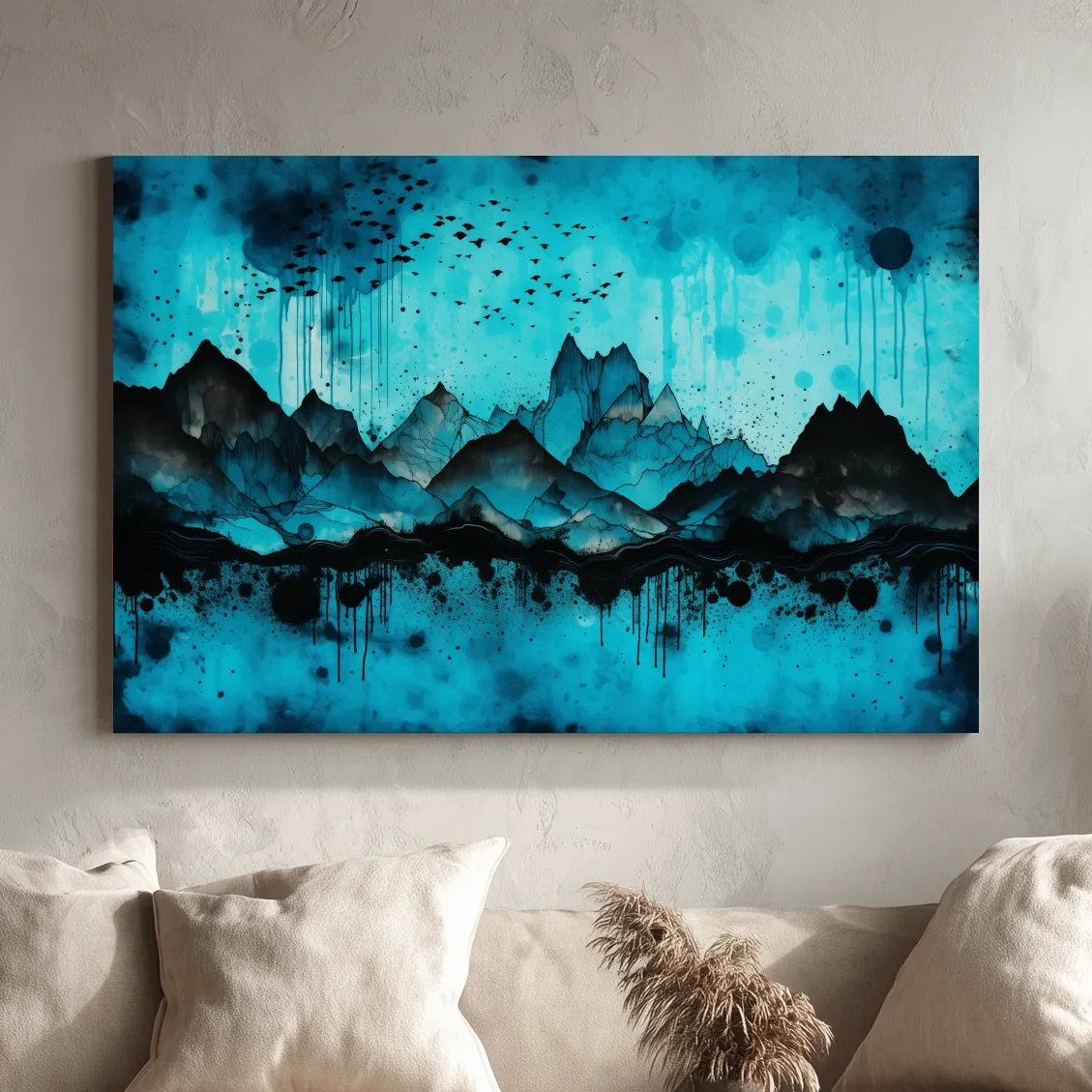 Ink Wash Mountain Range Artwork - Moody Abstract Watercolor Wall Art