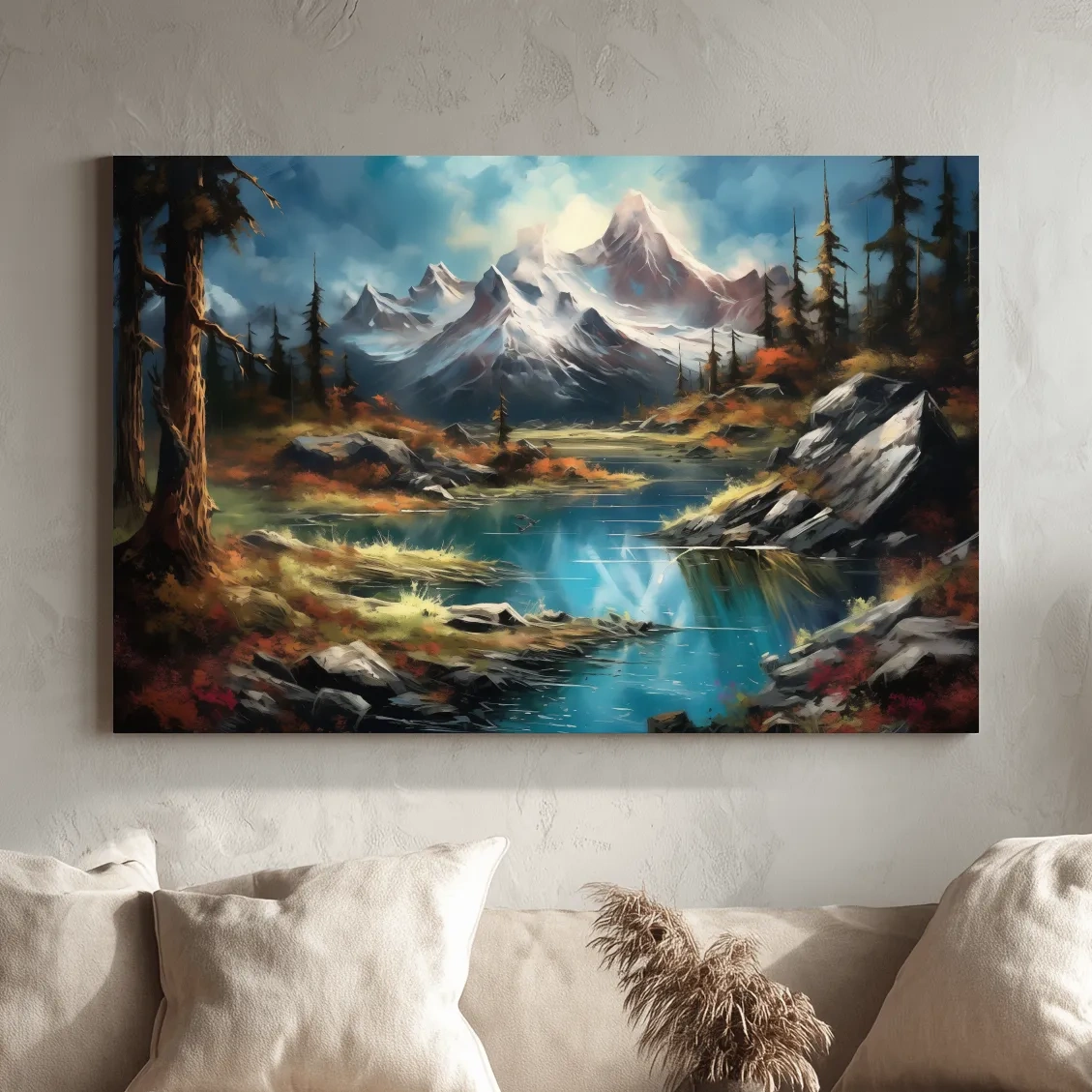Alpine Lake And Snowcapped Peaks - Dramatic Landscape Painting Wall Art