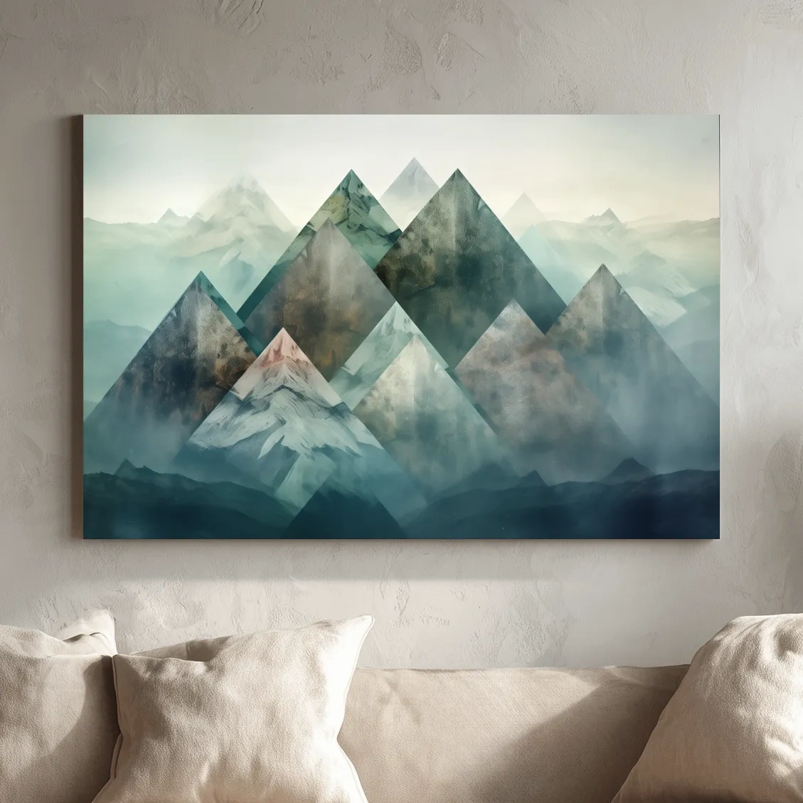 Geometric Misty Mountain Peaks - Mystical Abstract Alpine Wall Art