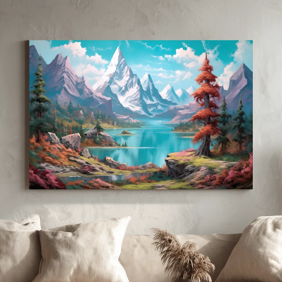 Painting of a surreal alpine mountain landscape