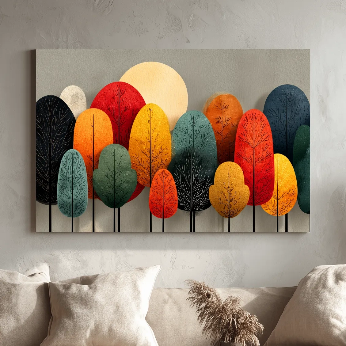 Modern Abstract Scandinavian Forest Canvas: Minimalist Geometric Trees in Earth Tones